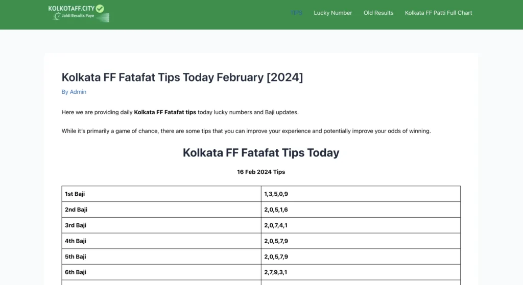 Kolkata Fatafat Tips
